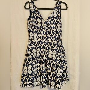 Navy and White Pattern Gap Linen Fit & Flare Dress